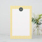 Monogram Geel en Witte Chevron met houtskool Briefpapier (Staand voorkant)
