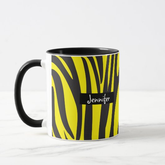 Monogram Geel en Zwart Gestreept Zebrapatroon Mok (Links)