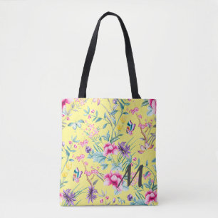 Monogram geel Floral & Butterfly Draagtas