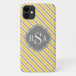 Monogram Geel Geel Witte Stripe Patroon iPhone 11 Hoesje