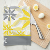 Monogram geel grijs bloemenpatroon theedoek (Quarter Fold)