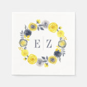 Monogram Geel Grijs Boho Bloemen Krans Bruiloft Servet (Voorkant)