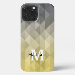 Monogram geel grijs Cool Geometrische patroon iPhone 13 Pro Max Hoesje