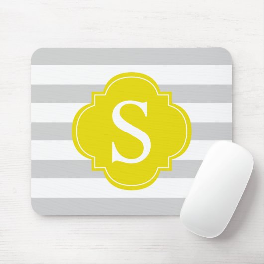 Monogram geel grijze strepen muismat (Met muis)