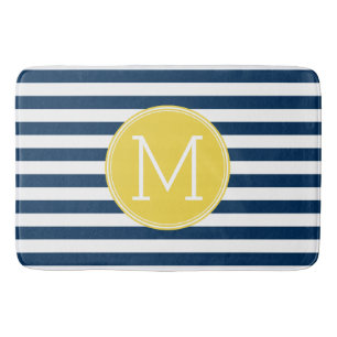 Monogram geel patroonmonogram in zeemacht en wit badmat