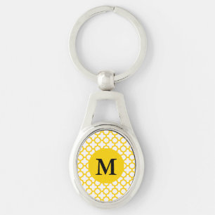 Monogram Geel Quatrefoil Patroon Sleutelhanger