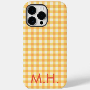 Monogram Geel Sinaasappel Ish Preppy Gingham Plaid Case-Mate iPhone 14 Pro Max Hoesje