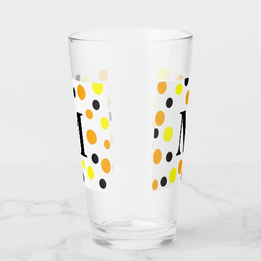Monogram Geel Sinaasappel Zwart Polka Dots Glas (Rechts)