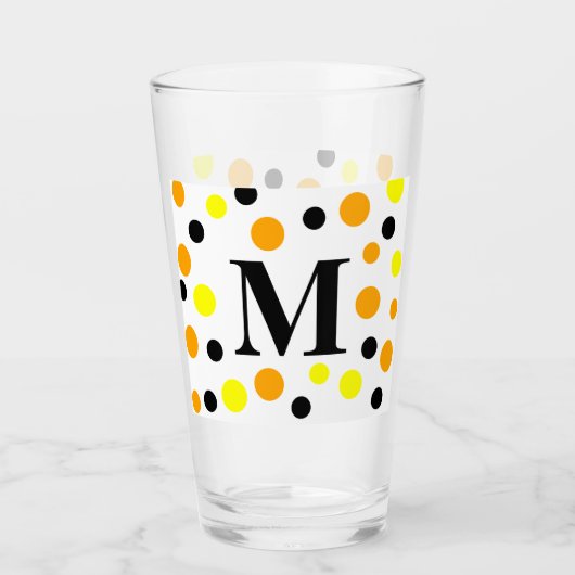 Monogram Geel Sinaasappel Zwart Polka Dots Glas (Voorkant)