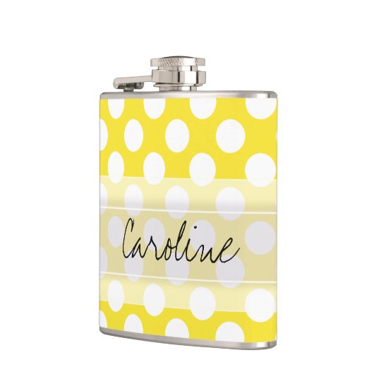 Monogram Geel White Trendy Fun Polka Dot Pattern Heupfles (Links)