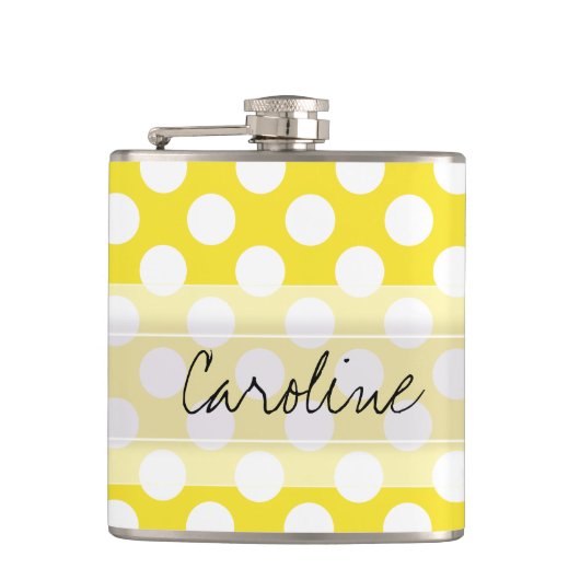 Monogram Geel White Trendy Fun Polka Dot Pattern Heupfles (Voorkant)