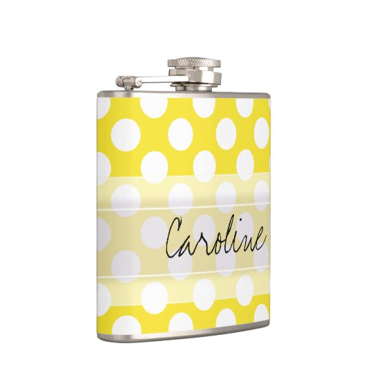 Monogram Geel White Trendy Fun Polka Dot Pattern Heupfles (Rechts)
