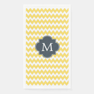 Monogram Geel, wit en houtskool Chevron Servet