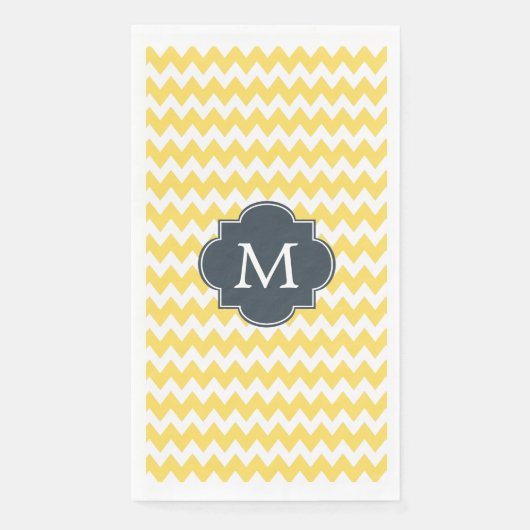 Monogram Geel, wit en houtskool Chevron Servet (Voorkant)
