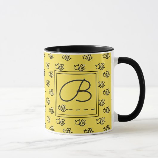 Monogram geel zomerbijenpatroon mok (Rechts)