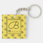 Monogram geel zomerbijenpatroon sleutelhanger (Achterkant)