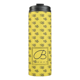 Monogram geel zomerbijenpatroon thermosbeker