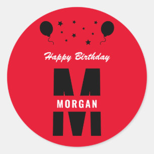 Monogram Gefeliciteerd Alles Leeftijden Rood Zwart Ronde Sticker