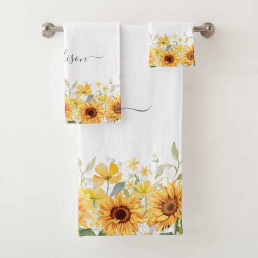Monogram Gele Bloem Zonnebloem Bloemen Botanisch Bad Handdoek (Insitu)