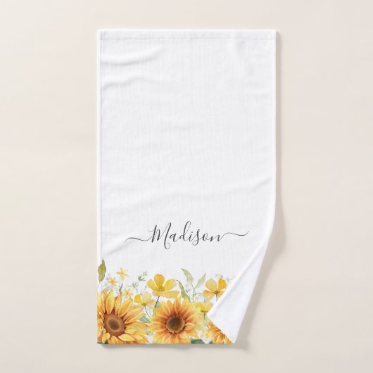 Monogram Gele Bloem Zonnebloem Bloemen Botanisch Bad Handdoek (Handdoek)