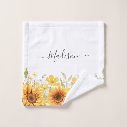 Monogram Gele Bloem Zonnebloem Bloemen Botanisch Bad Handdoek (Wasdoekje)