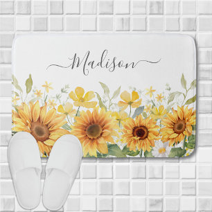 Monogram Gele Bloem Zonnebloem Bloemrijk Botanisch Badmat