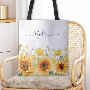 Monogram Gele Bloem Zonnebloem Bloemrijk Botanisch Draagtas