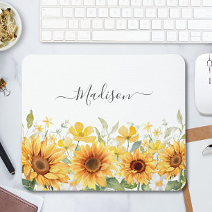 Monogram Gele Bloem Zonnebloem Bloemrijk Botanisch Muismat
