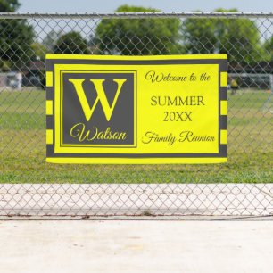 Monogram Gele Grijze Stripes Summer Family Reunion Spandoek