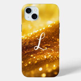 Monogram gele luxe glitter iPhone 15 mini hoesje