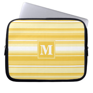 Monogram gele strepen laptop sleeve