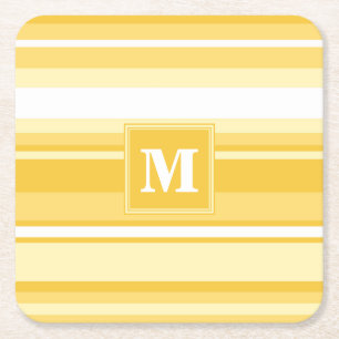 Monogram gele strepen vierkante kartonnen onderzetter