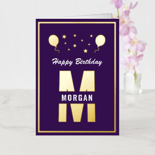 Monogram Gelukkig Verjaardag Elke Leeftijd Paars W Folie Wenskaart