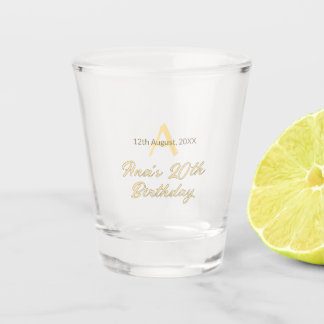 monogram gelukkige 20e verjaardag grijs oranje pas shot glas
