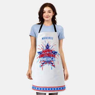 Monogram Gelukkige Verjaardag Amerika WIT Schort
