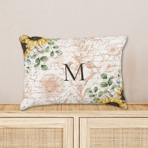 Monogram gemarkeerde vintage rustieke zonnebloem k accent kussen