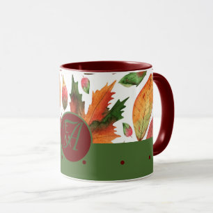 Monogram gemerkte herfstbladeren herfst rood groen mok