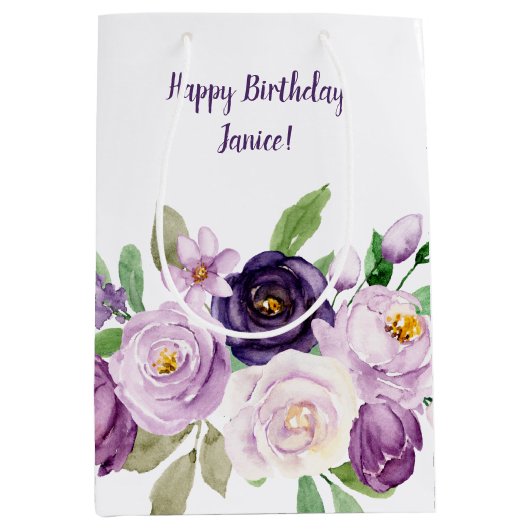 Monogram gemiddelde Paarse en lavender Rozen Medium Cadeauzakje (Voorkant)