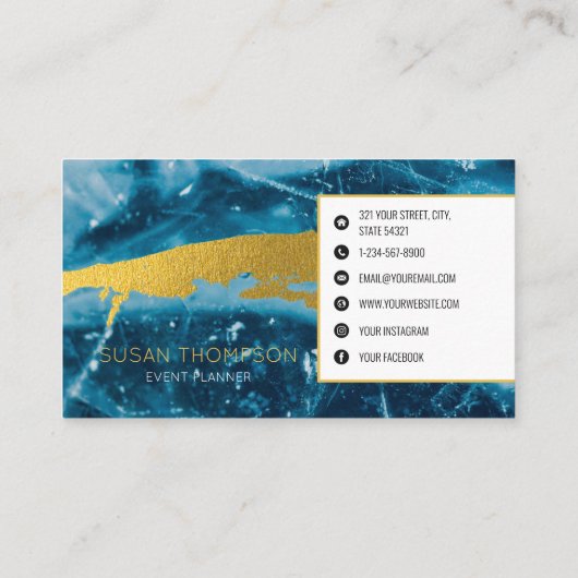 Monogram Geode Agate Gemstone Blue en Gold Visitekaartje (Achterkant)