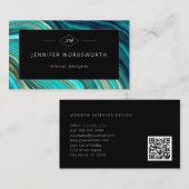 Monogram Geode Green Agate Malachite QR Code Visitekaartje (Voorkant / Achterkant)
