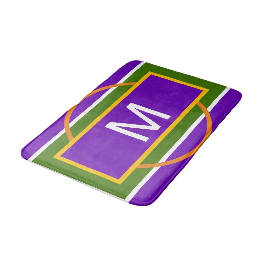 Monogram geometrisch helder Paars geel Sinaasappel Badmat (Gekanteld)