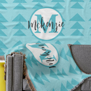 Monogram Geometrische driehoek Aqua Patroon Deken