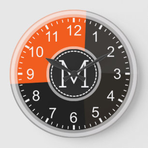 Monogram Geometrische moderne retrokleurrijke #2 Grote Klok