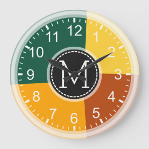 Monogram Geometrische moderne retrokleurrijke #9 Grote Klok