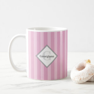 Monogram Geometrische roze & Cherry Blossom Stripe Koffiemok