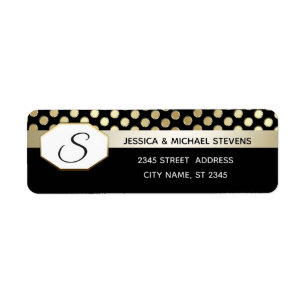 Monogram Geometrische stippen moderne gouden/zwart Etiket
