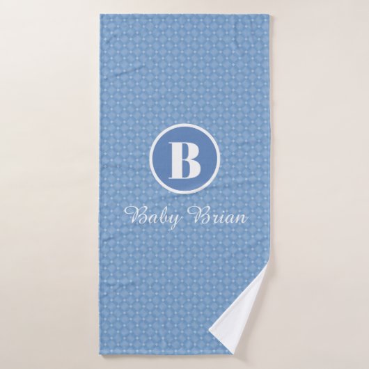 Monogram Gepersonaliseerd Blauwe Chevron Baby Kind Badhanddoek (Badhanddoek)