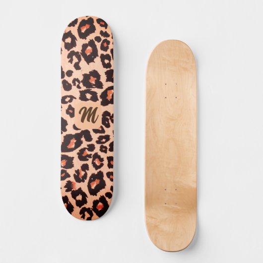 Monogram gepersonaliseerd cheetah-thema skateboard (Voorkant)