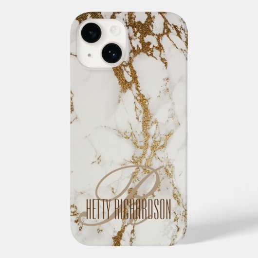 Monogram Gepersonaliseerd Elegant Glitter Wit Marm Case-Mate iPhone Case (Achterkant)