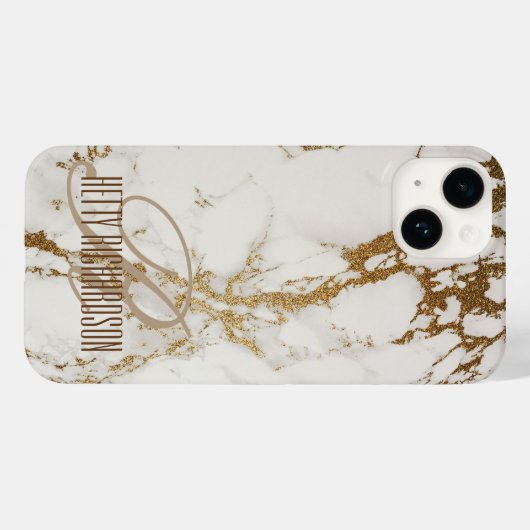 Monogram Gepersonaliseerd Elegant Glitter Wit Marm Case-Mate iPhone Case (Achterkant (horizontaal))